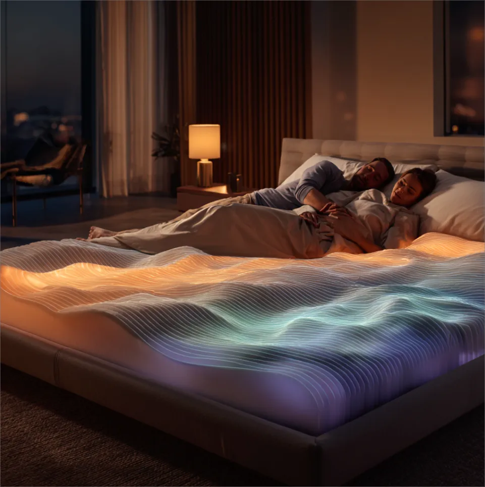 Couple sleeping on heated wave technology